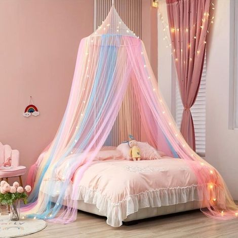 1 morceau de belle moustiquaire de lit arc-en-ciel, tente de princesse de conte de fées colorée (1/4)