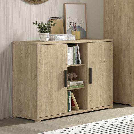Commode 115x48x89cm naturel avec 2 tiroirs et 3 niches - PORI