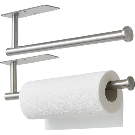 [JAMAIS UTILISÉ] 33cm Oorte Essuie Tout Mural, 2pcs Porte Sopalin en Acier Inoxydable SUS304, Porte Essuie Tout Mural pour Cuisine, Plan de Travail, Armoire, Salle de Bain (Argent) (1/4)