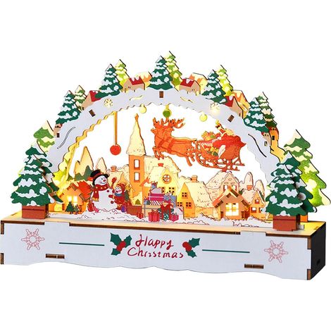 DIY Maisons De Village De Noël en Bois Décoration de Table Éclairée Village De Décoration Festive Pour Amateurs Bibliothèque Appui de Fenêtre Étagère Vitrine Table de Chevet Manteau Bureau (1/5)