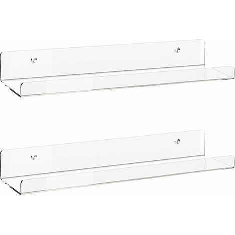 Lot de 2 étagères flottantes invisibles en acrylique - étagères murales flottantes pour chambre d'enfant, bibliothèque, épices, salle de bain pour cosmétiques, photos, livres, épices