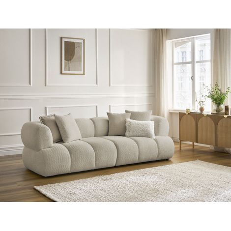 BOBOCHIC - Canapé droit fixe 3 places PAMIRA tissu bouclette   Beige (1/5)