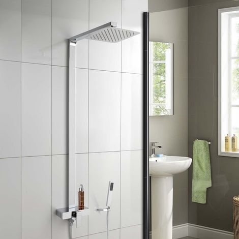 Enzo Ultra Thin Modern Bathroom Chrome Brass Square Head Cool Touch Shower Set (1/5)