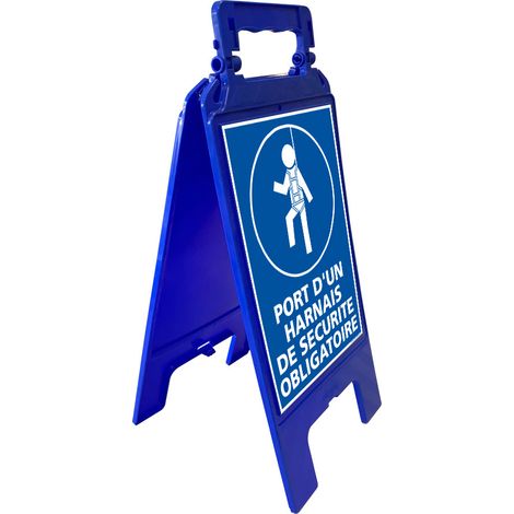 Chevalet signalisation obligation, port d'un harnais de sécurité obligatoire - Chevalet bleu (1/5)