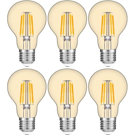 Ampoules LED 7W Edison Vintage A60,E27 Blanc Chaud 2700K,Equivalent à Ampoule Incandescente 80W,Ampoule Rétro à Filament,Rétro Antique Lampe décorative,Non-Dimmable,Lot de 6