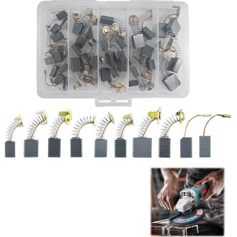 Charbon Moteur Electrique & Balais Charbon par Dimension, Lot 40 Pièces 10 Tailles pour Outil Électrique, Carbone-Graphite avec Boîte Transparente, Résistant à l'Usure pour Perforateurs, Meuleuses (1/5)