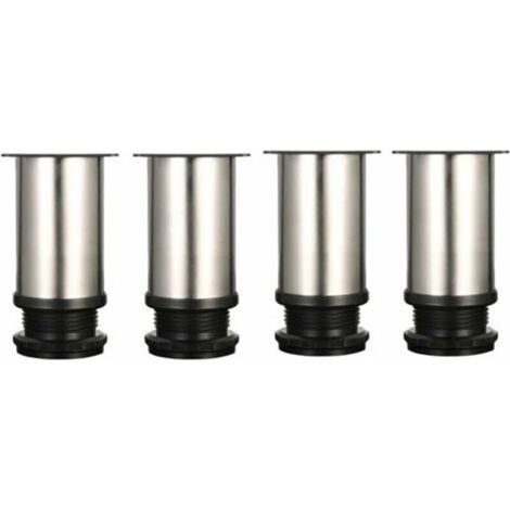 4 Pieds Réglables 8 cm De Hauteur Épaissir les pieds d'armoire Pieds de table Pieds de meubles, Acier inoxydable brossé, Hauteur réglable 0-15 mm Venez avec des vis en acier inoxydable (1/5)