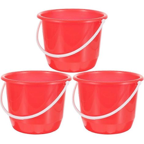 Seau en plastique pour la lessive, seau pour le jardin, lot de 3 avec poignées rouges