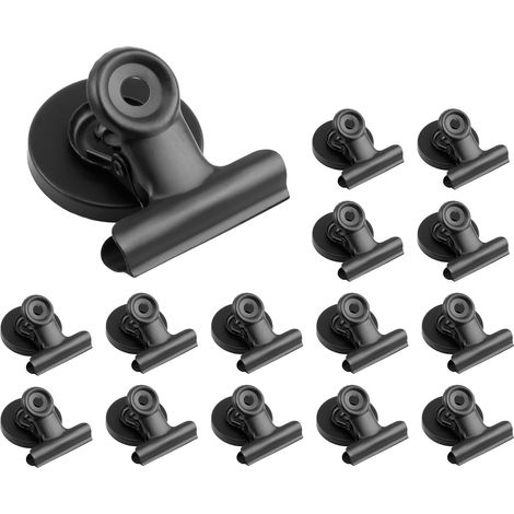 Lot de 15 Pinces magnétiques de 30 mm pour réfrigérateur, avec aimants Ultra puissants, pour Tableau magnétique, réfrigérateur, Tableau Blanc, Photos, Calendrier, Noir