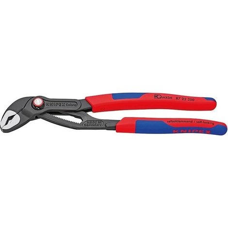 KNIPEX 87 22 250 Cobra® QuickSet Pinza regolabile di nuova generazione per tubi e dadi rivestiti in materiale bicomponente, forma affusolata bonderizzata grigia 250 mm
