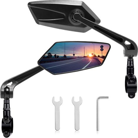 Kit di 2 specchietti per bicicletta/moto - Set di specchietti grandangolari con chiavi regolabili da 8 mm e 14 mm per biciclette, motociclette e monopattini elettrici (1/5)