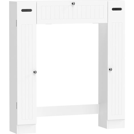 Mobile bagno sopra WC bianco in MDF con 2 armadietti, cassetto e ripiani regolabili (1/5)