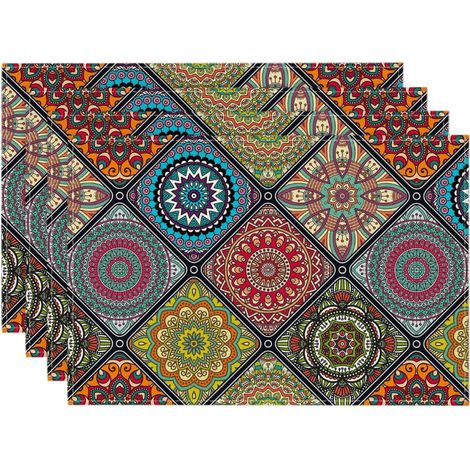 Lot de 4 sets de table bohèmes vintage géométriques marocains multicolores, 30 x 45 cm, lavables (1/5)