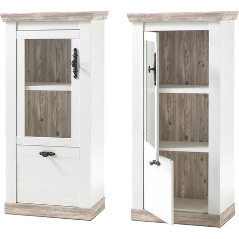 Vitrine FERNA-61 im Landhaus Stil Pinie weiß Nb. und Oslo Pinie dunkel Nb.inkl. LED B/H/T ca. 71x146x37cm (1/4)