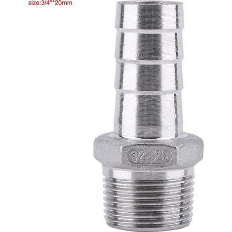 Raccord en acier inoxydable 304 pour tuyau avec embout barbelé et filetage mâle (3/4"x20mm) (1/3)