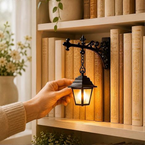 Lanterne de bibliothèque - Éclairage décoratif pour étagère, veilleuse LED pour coin lecture, lampes pour bibliothèque en bois, luminaires de bureau vintage, pour les étudiants (1/5)