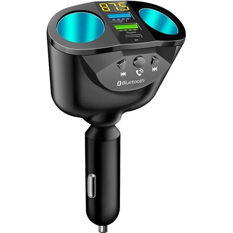New QC3.0 car charger, dual USB, 1-to-2 digital display, multi-functional car charger - 360-degree rotating A+C port, 66W super fast charging, Bluetooth MP3 player, cigarette lighter, comes with packa (1/4)