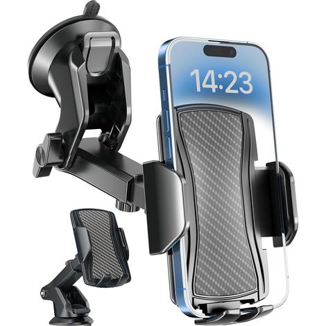 Porte Telephone Voiture, Support Téléphone Voiture Ventouse Socles Portable pour Automobile, Tableau de Bord et Voiture Pare Brise, 360 Rotation