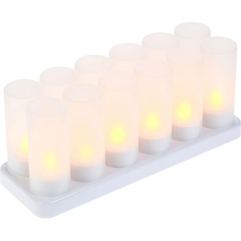 Set mit 12 wiederaufladbaren LED-Teelichtern mit Farbwechsel, flackerndem, flammenlosem Licht, Fernbedienung, mattierten Bechern und Ladestation für Weihnachtsfeiern, Feiertage, Festivals und Hochzeit (1/5)