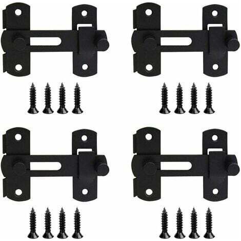 4er-Set schwarze Edelstahl-Riegel, Schiebetürschlösser, Türschlösser, Klappriegel mit Schrauben für Türen, Fenster, Schränke, Weinkühler (1/5)