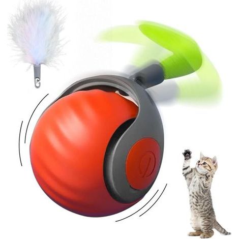 Interactive Cat Toy, Interactive Cat Ball, Smart Cat Toy, Cat Toy with USB Rechargeable Battery - 2 Working Modes, 360° Rotating Automatic Electric Ball (orange) (1/5)