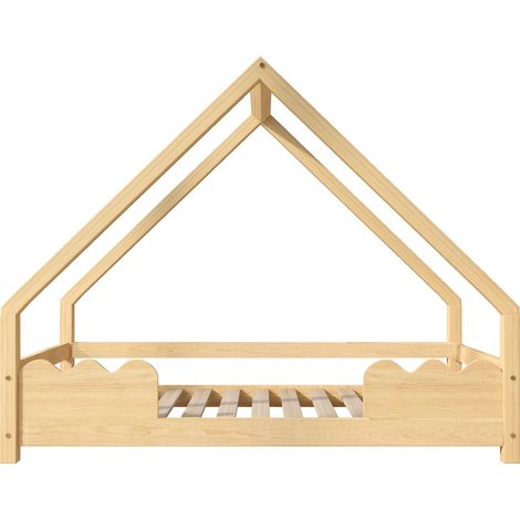 Hausbett Kinderbett 90 x 200 cm mit Rausfallschutz aus Kiefernholz Natur MODENUIT (1/5)