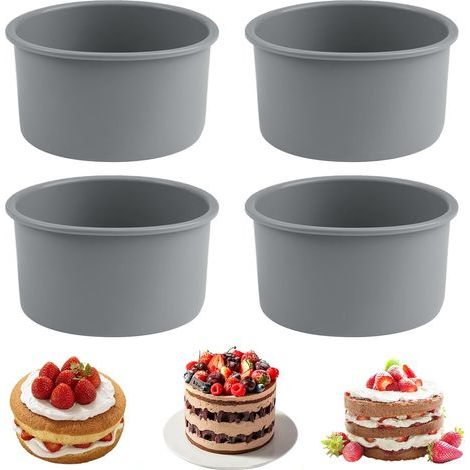 Lot de 4 Mini Moules à Gâteau,10CM Antiadhésif Moule Silicone Gateau Rond,Moules à Pâtisserie Réutilisables per Torte Alla Frutta, Cheesecake, Mousse, Quiche, Senza BPA, Lavabile in Lavastoviglie (1/5)
