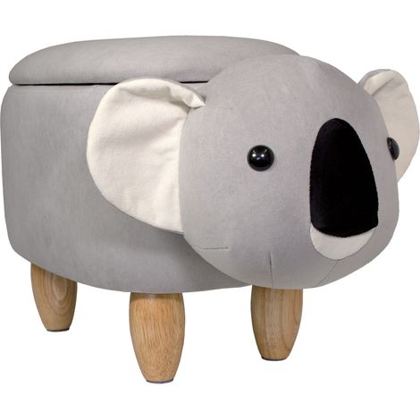SVITA Kinderhocker Tierhocker mit Stauraum gepolsterter Hocker mit Holzbeinen Grau Tier-Motiv Koala