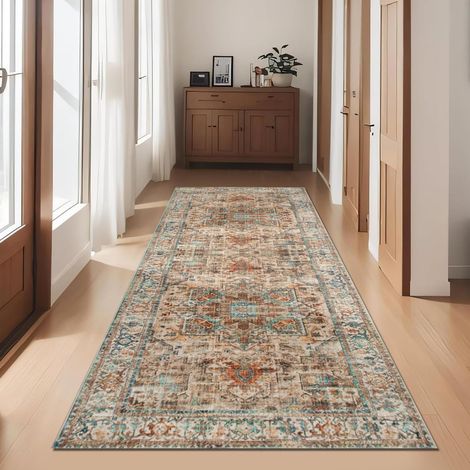 Tapis de Couloir 80x200cm Antiderapant Tapis de Cuisine Lavable en Machine Extra Long Tapis de Passage Tapis de Sol pour Buanderie Chambre(Brun) (1/5)