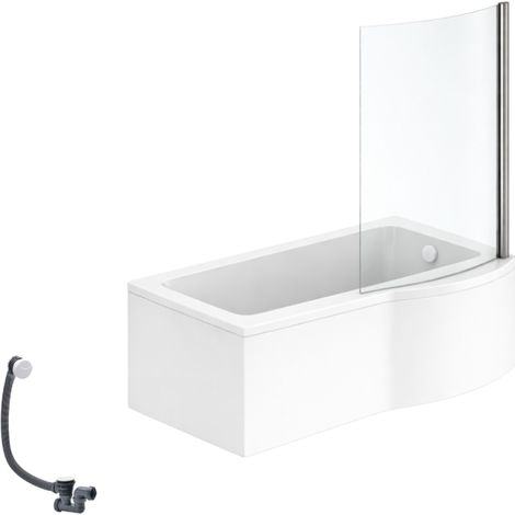 IDEAL STANDARD Connect Air 150 x 80 cm, conjunto para bañera/ducha derecha + delantal + mampara fija + desagüe, blanco