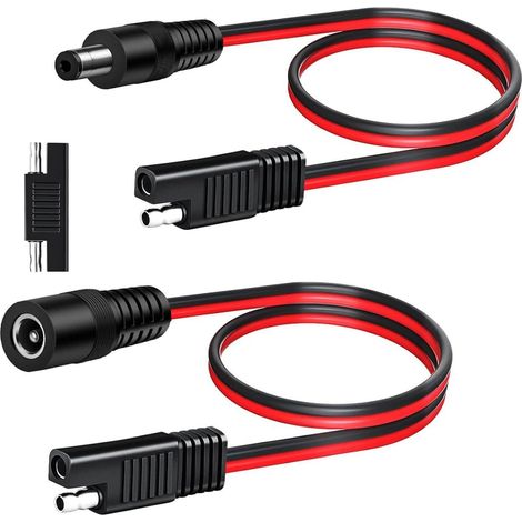 Confezione da 2 connettori SAE, 60 cm, 14 AWG, da 12 V a CC, 5,5 x 2,5 mm (femmina e maschio). Cavo patch SAE per auto, moto, pannello solare + adattatore SAE. (1/5)