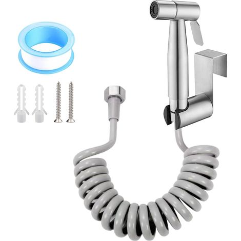 Kit de rociador de bidé, rociador de inodoro de acero inoxidable, rociador de inodoro con manguera 3M, rociador de inodoro, para higiene personal, baño de mascotas, plateado (1/5)