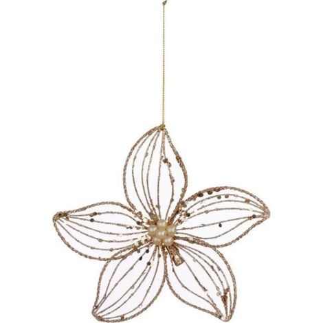 Paris Prix - Sujet De Noël Déco fleurs Paillettes 15cm Or
