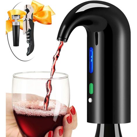 Aérateur de vin électrique avec décantation instantanée, aère instantanément les vins rouges et blancs, bec verseur inclus, idéal pour les débutants et les amateurs, économiseur de vin, noir (1/5)