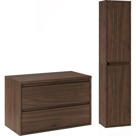 Conjunto mueble bajo lavabo 80cm y columna Edmé Madera oscura (1/4)
