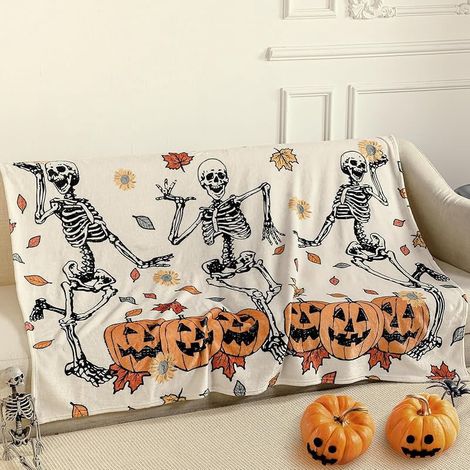 Couverture D'Halloween - Flanelle Douce Avec Motif Fantôme Et Citrouille - Décoration Automnale Pour Canapé Ou Lit - 1 Pièce (1/5)