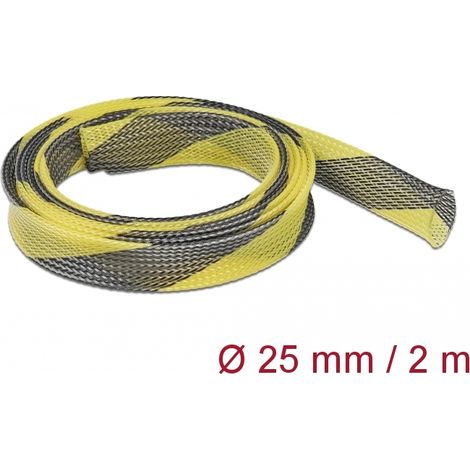 Delock Funda trenzada estirable 2 m x 25 mm, color negro-amarillo