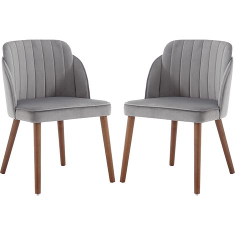 Sedie da Cucina in Velluto Set di 2 Sedie da Pranzo con Gambe in Legno per Cucina, Grigio, chairus