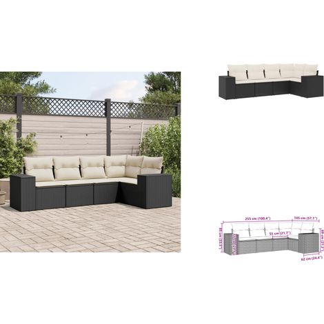The Living Store Salon de jardin 5 pcs avec coussins noir résine tressée - Meubles extérieurs (1/3)