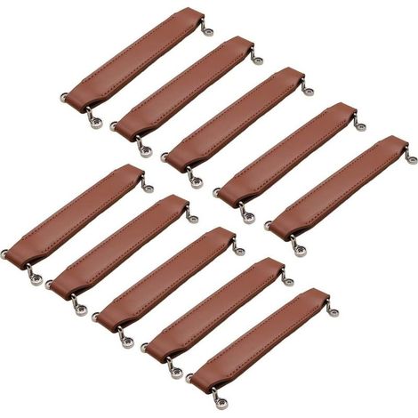 Lot de 10 poignées en cuir synthétique pour valise, canapé, armoire, porte, tiroir, commode, quincaillerie en métal pour armoire, commode, coffre, valise marron (1/5)