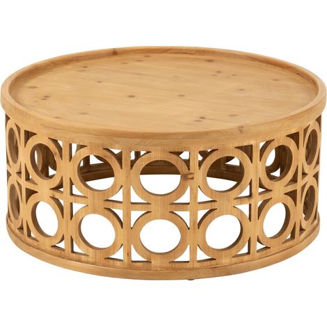 Table Basse Sculptée en Bois "Charity" 80cm Naturel