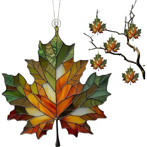 Ornement de feuilles d'érable – Décoration de fenêtre en forme de feuilles d'automne, décorations d'automne teintées, art mural en acrylique, décorations d'Halloween et de Thanksgiving (1/5)