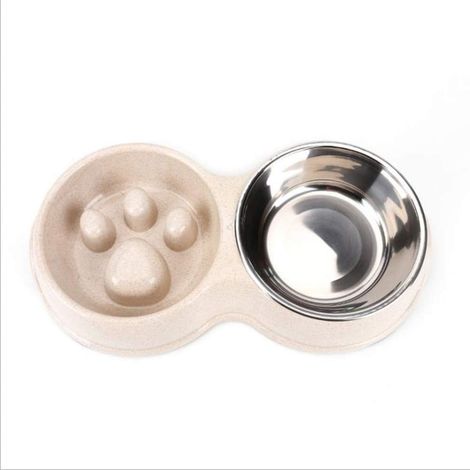 Gamelle pour chien à alimentation lente pour animaux de compagnie Design à double bol en acier inoxydable et anti-étouffement pour l'alimentation en eau et en nourriture (1/3)