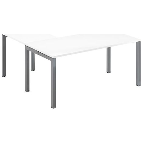 Bureau d'angle L 160 x P 160 cm blanc piètement métal aluminium - Team line - Maxiburo (1/2)