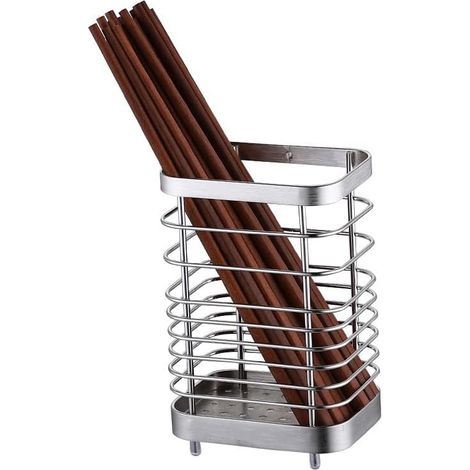 Porte Ustensiles de Cuisine Inox, Panier à Couvert Mural de Cuisine avec Base Détachable pour Couteaux Fourchettes Cuillères, Support de Rangement de Cuisine pour Couverts(Grand argent)