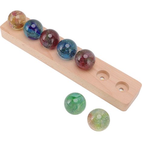 Veilleuse boule à effet 3D, peinture à effet de couleur, LED intégrée, en verre, hêtre sapelli et cristal, base carrée en hêtre. (1/5)