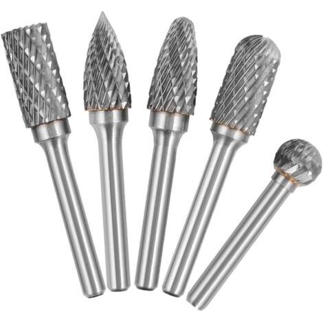 5 pièces 6mm tige 10mm tête carbure de tungstène Double coupe ensemble de fraises rotatives pour le travail du bois gravure meuleuse sculpture ensemble de fraises,de DEBUNS (1/5)