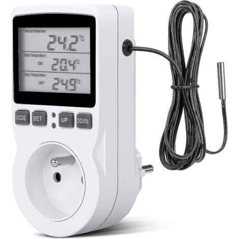 Douille thermostatique numérique (chauffage/refroidissement) avec écran LCD, 230 V, pour serres et terrariums.