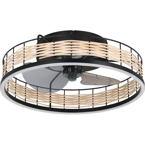 EGLO Deckenventilator mit LED Beleuchtung Frana, Ventilator Decke dimmbar mit Fernbedienung, Timer, 3 Geschwindigkeiten, Kunststoff in Schwarz und Rattan, AC Motor, warmweiß - kaltweiß, Ø 50 cm (1/5)