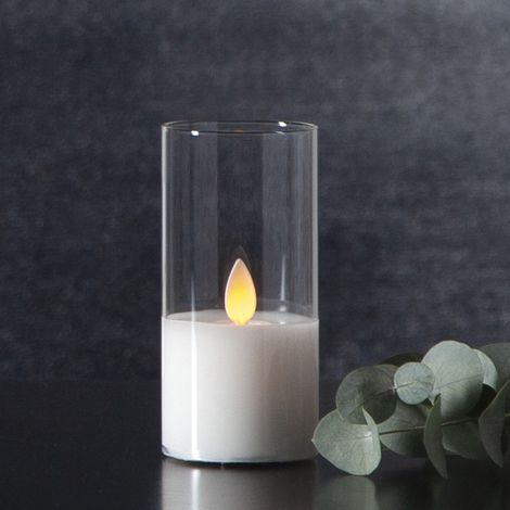 LED Windlicht ,M-Twinkle' mit Flackereffekt, Batterie, Timer, weiß, 10cm